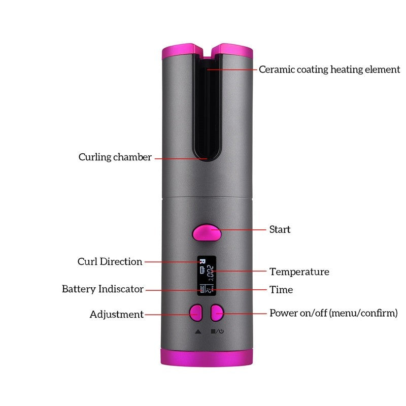 Cordless Automatic Hair Curler Iron Wireless Curling Iron USB