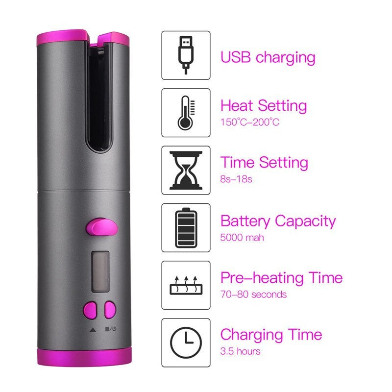 Cordless Automatic Hair Curler Iron Wireless Curling Iron USB